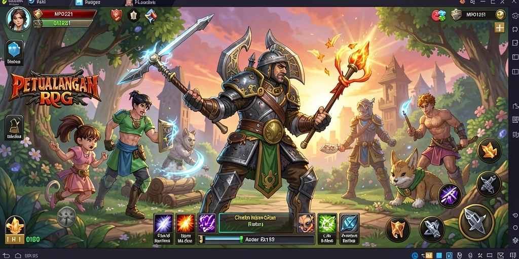 Screenshot MPO1221 menampilkan pertarungan epik dalam petualangan RPG.