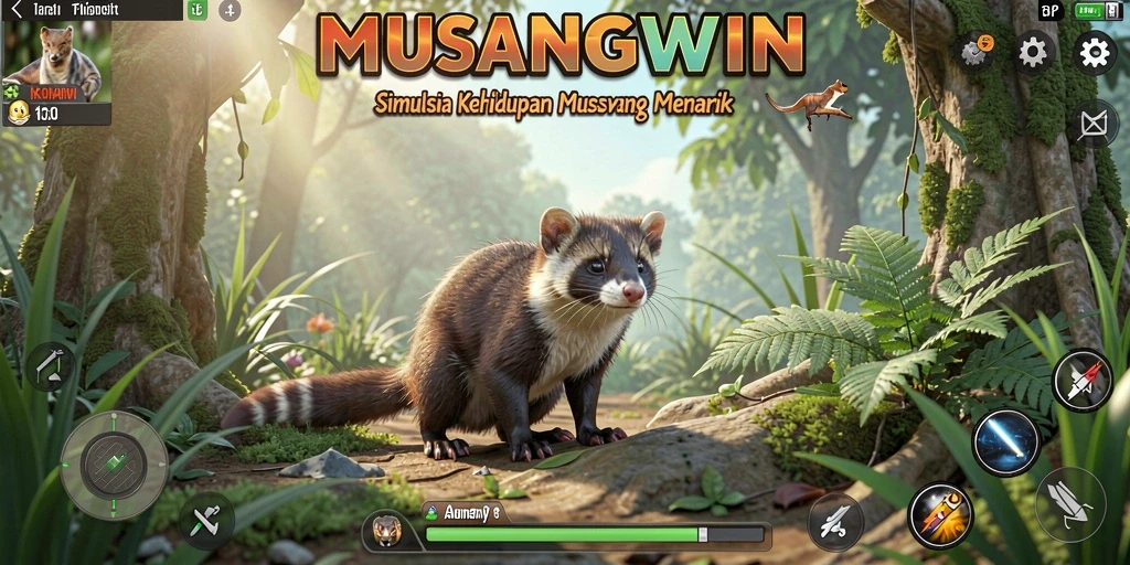 Screenshot utama memperlihatkan gameplay <strong>MUSANGWIN</strong> yang penuh warna dan interaktif.