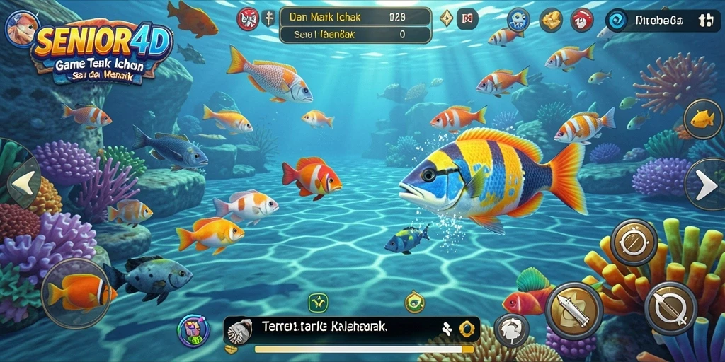 Tampilan gameplay SENIOR4D yang menegangkan saat berburu ikan.
