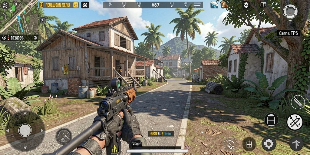 Screenshot V87 menampilkan aksi seru dalam gameplay TPS.